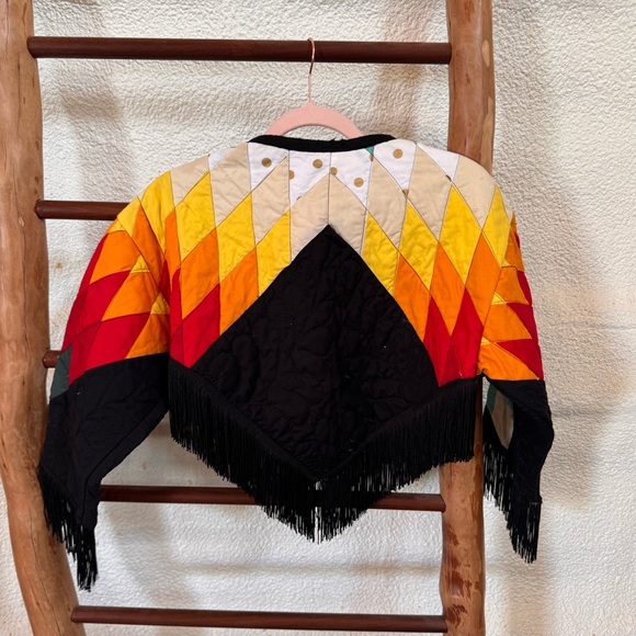 Handmade quilt coat, cropped with fringe. - Picture 2 of 6